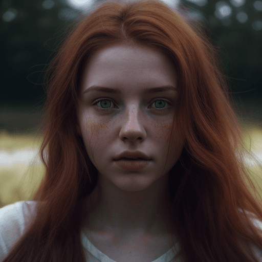 AI generated: Close-up photo of a beautiful Irish girl, adorable face, red long layered hair, no makeup, realistic...