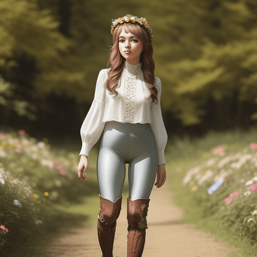 AI generated: a  woman wearing flower crown tight pants in long boots