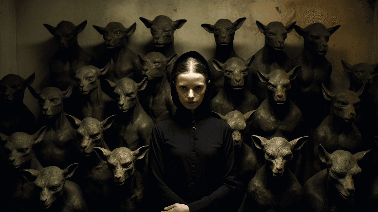 AI generated: Hiperrealistic evelyn hicks / goth girls at shambles, in the style of dan witz, iconic album covers,...