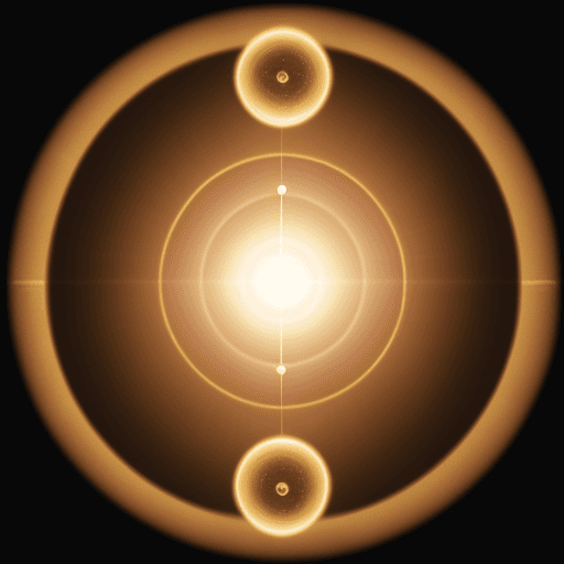 AI generated: photo of ultra realistic perfect circle with dot in center emanating golden light, human in center  ...