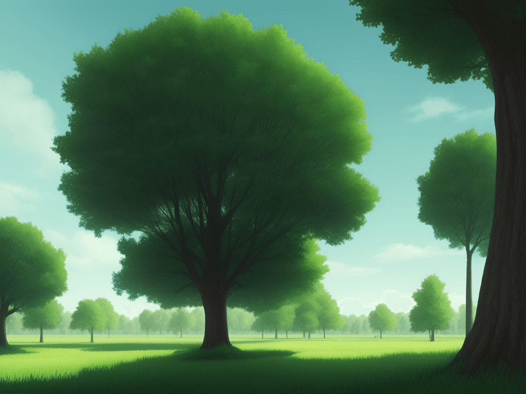 AI generated: Illustration of a plain. bit trees, light, day, view of a sky, video game, green, 16:9
