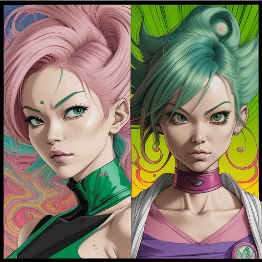 AI generated: a colorful woman with colorful hair, in the style of martin ansin, light green and light emerald, ak...