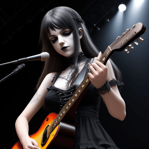 AI generated: gothic girl playing guitar in a concert high quality realistic photo concert rock
