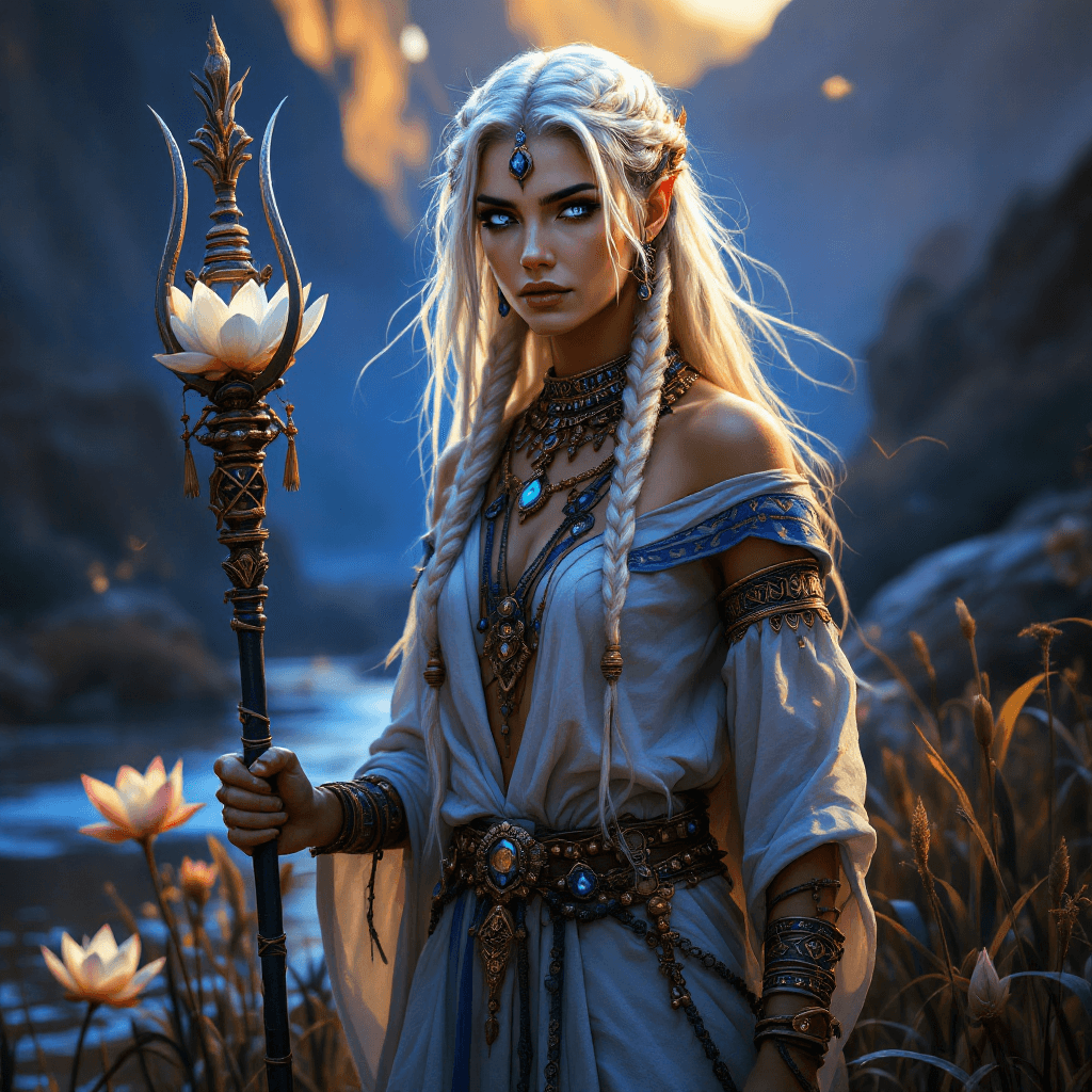 AI generated: The Guardian of the Nile Delta: A powerful protector with long, braided platinum blonde hair, often ...