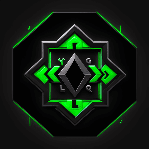 AI generated: gaming wear, letter L, concept, control games, nonagon, colour black and green, gaming, dynamic, ico...