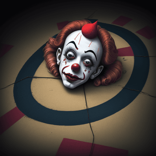 AI generated: dead clown lying alone in big circus
