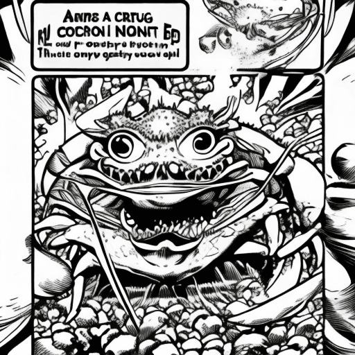 AI generated: A crab eating popcorn with friendly eyes in comic art for children. not a scary crab.