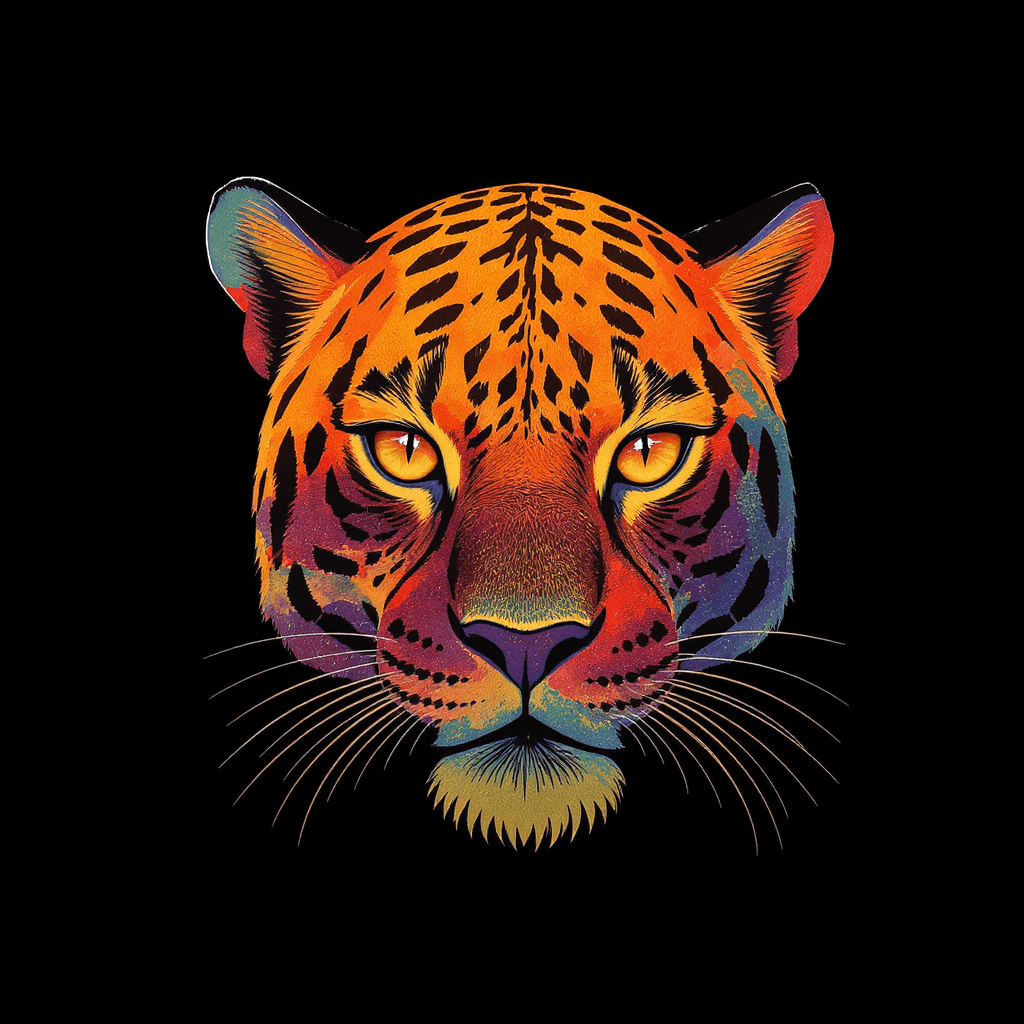 AI generated: a  silhouette design of a jaguar,  with defined sharpen eyes, sunset design, t- shirt art, 3D vector...