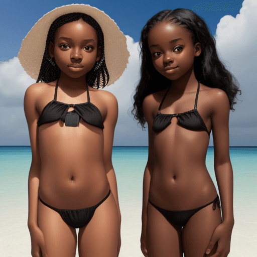 AI generated: two beautiful black girls in tiny bikinis 12 years old with tiny breasts