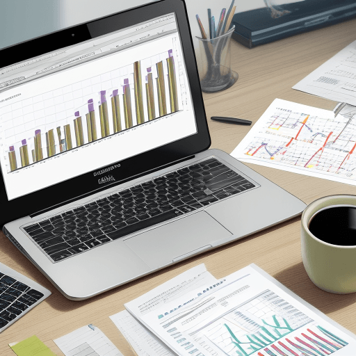 AI generated: A close-up of a modern office desk with financial reports, colorful graphs, and charts neatly arrang...