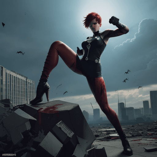 AI generated: pictorial style, urbanpunk, low-angle shot, character resembling One Punch Man, action pose, epic bo...