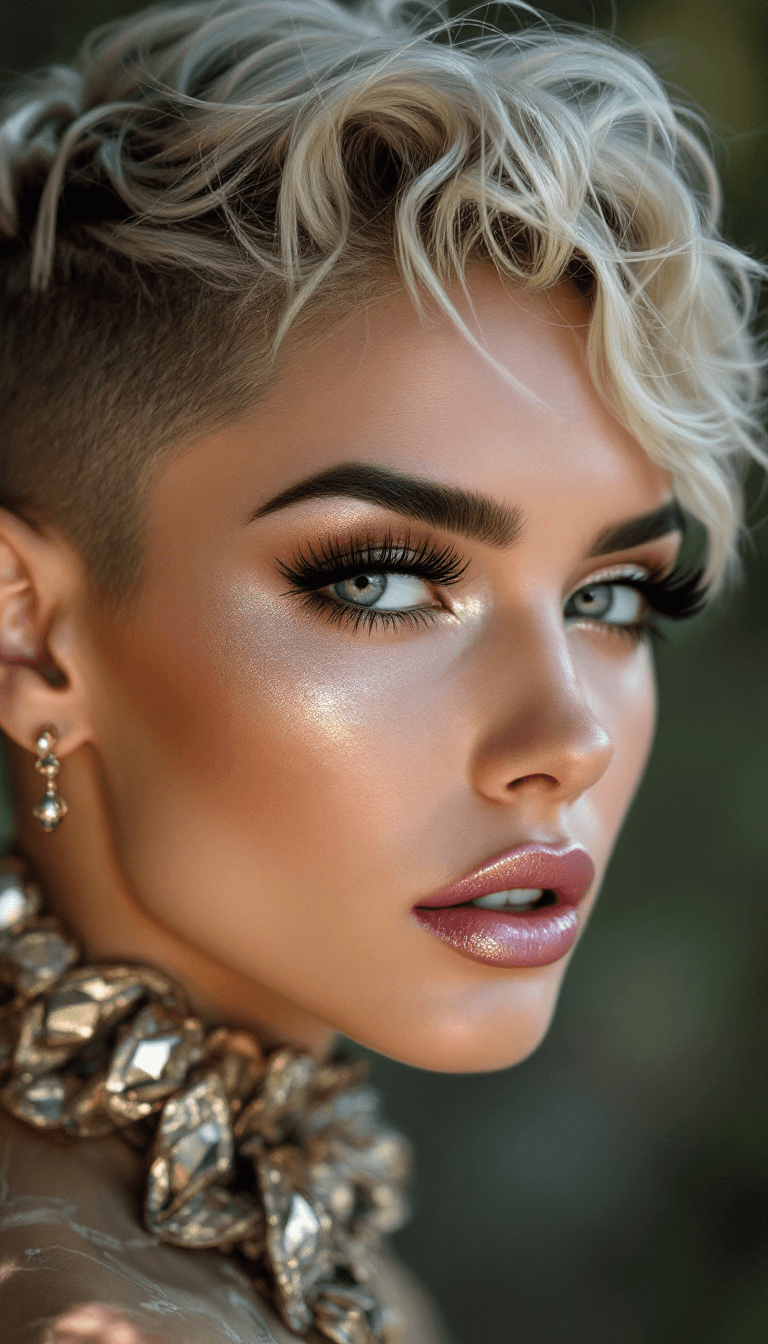 AI generated: a beautiful model with an avant-garde wavy haircut, she is looking into the camera, winged eyeliner,...