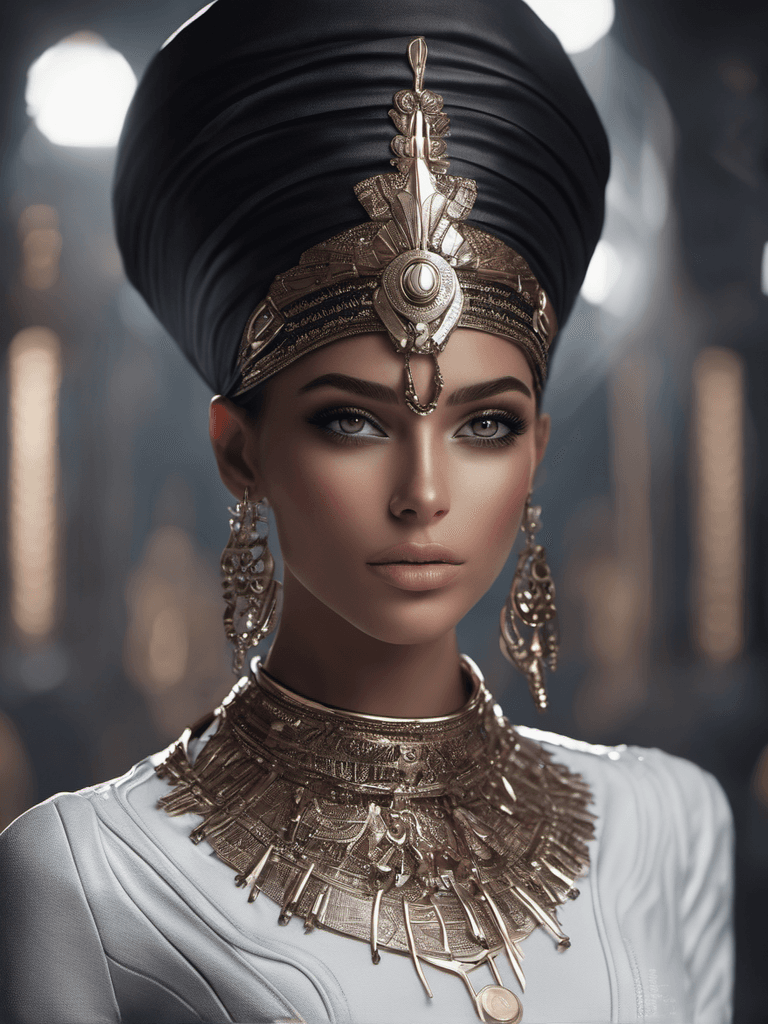 AI generated: a full body shot of a fashion model from Egypt, perfectly round eyes, and iris, runway fashion shoot...