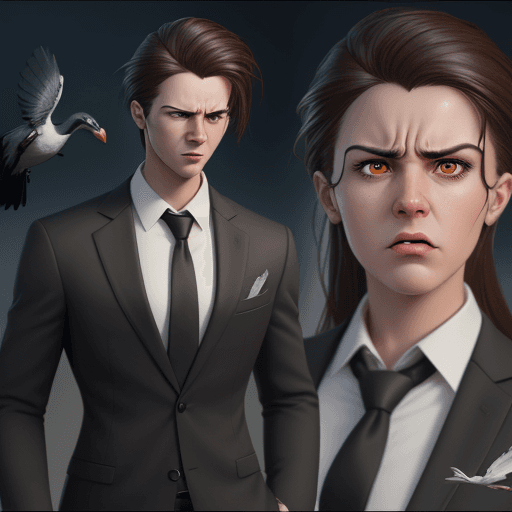 AI generated: a young manin a business suit with a very angry expression, in the style of unreal engine 5, cartoon...