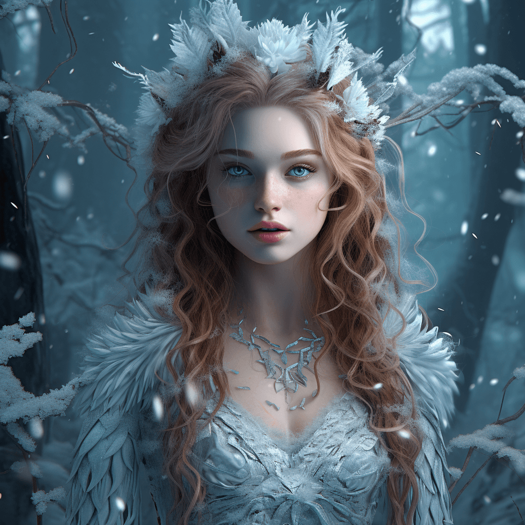 AI generated: Girl of the frozen forest, in the style of lush and detailed, fairycore