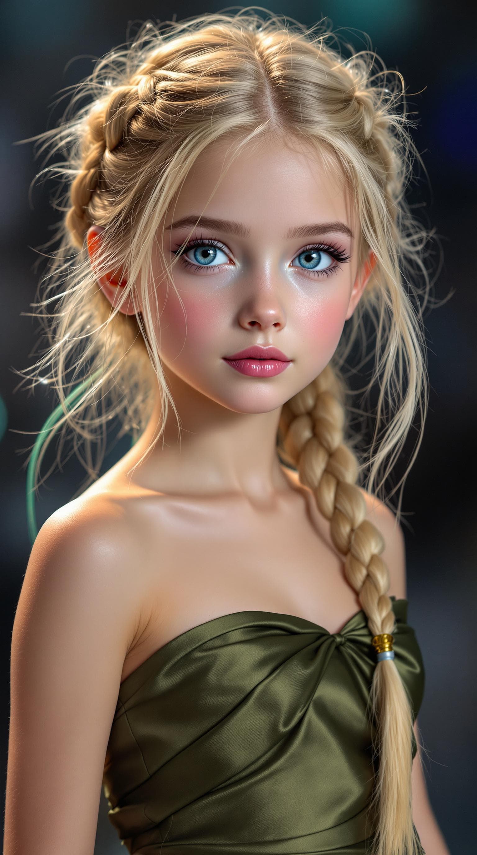 AI generated: a professional photo of a exceptionally of the most beautiful angelic girl in the world, (age 11), j...
