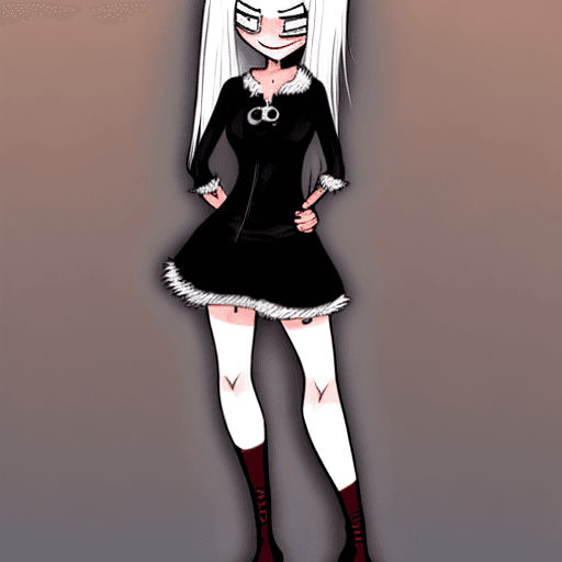 AI generated: Diives style, woman, Black dress, black boots, white hair, peach skin