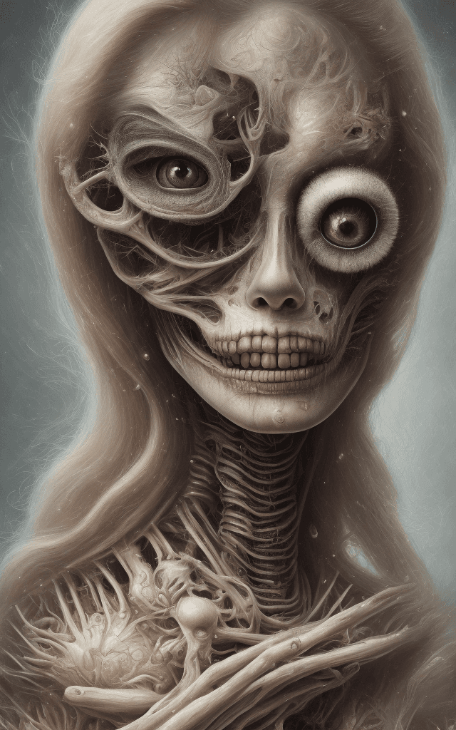 AI generated: a detailed uhd portrait of a muted blonde laser thrashed oil painting in the style of tim burton enh...
