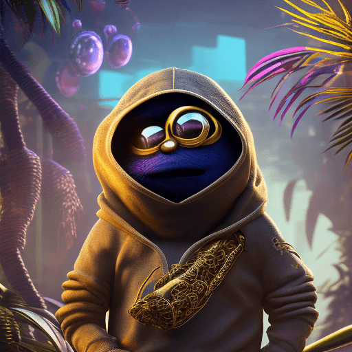 AI generated: octane render of cyberpunk anthropomorphic bonzi buddy dressed in hoodie, two eyes, chrome silk with...