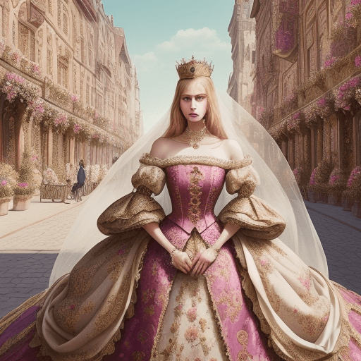 AI generated: (royal, woman, highly detailed clothes adorned with laces and floral elements, luxurious laces), rev...