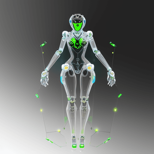 AI generated:  fully transparent robot, concept design, award winning, polycarbonate, pcb, wires, electronics, ful...