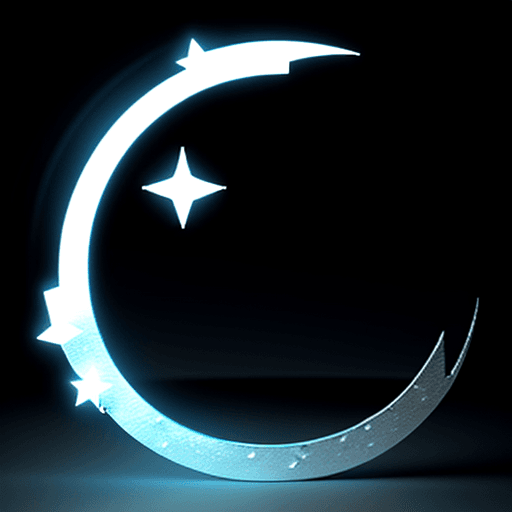 AI generated: 3d icon, moon in the shape of a month and a star, metal texture, glassmorphism effect