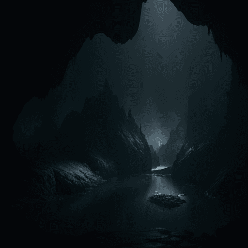 AI generated: Photo of a ultra realistic dark cave, dramatic light, intense mist, cinematic lighting, battered, lo...