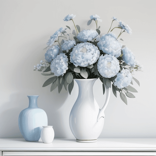 AI generated: A captivating and vibrant oil painting of a charming, nostalgic scene featuring a modern white vase....