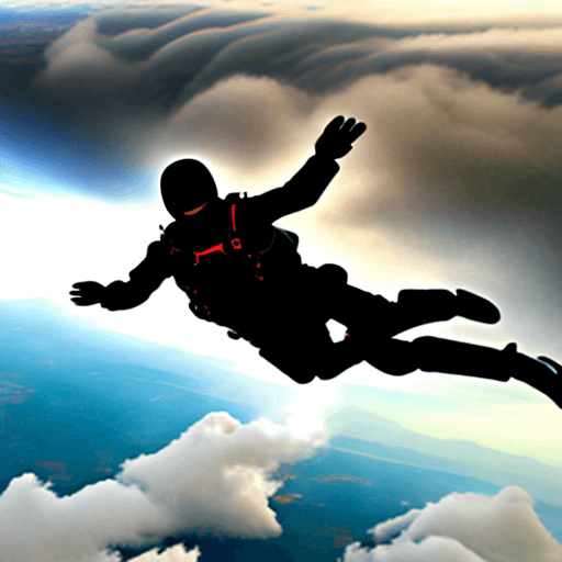 AI generated: Skydiver falling through the clouds