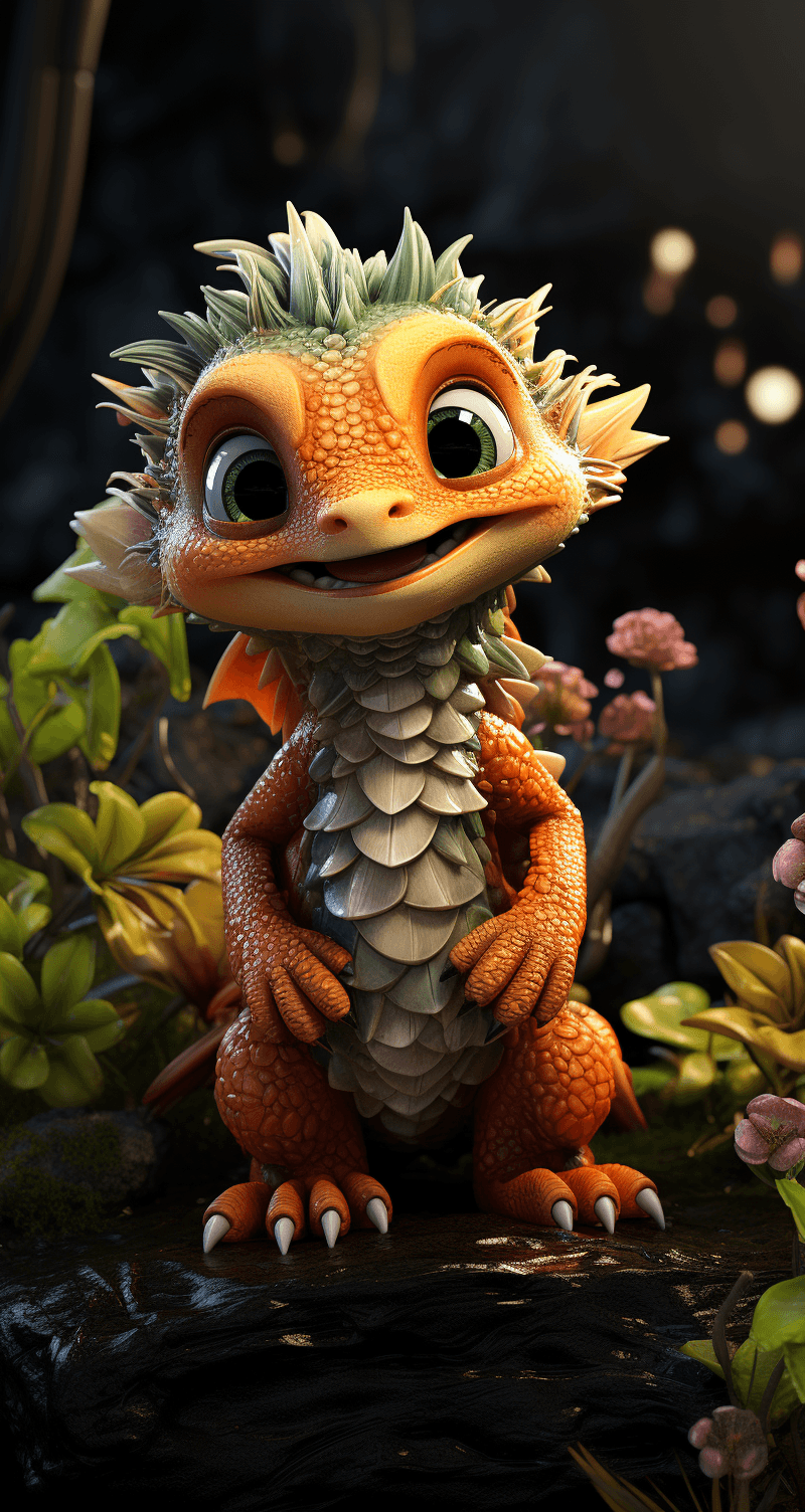 AI generated: cartoon 3D sunny bright Pixar-style image : dragon : cinematic --ar 68:128 --stylize 750 --v 5.2