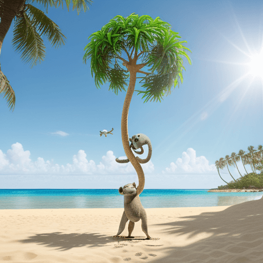AI generated: A garden that grows snakes on a beach koala hangs on a palm tree to grab coconut, giant crab walking...