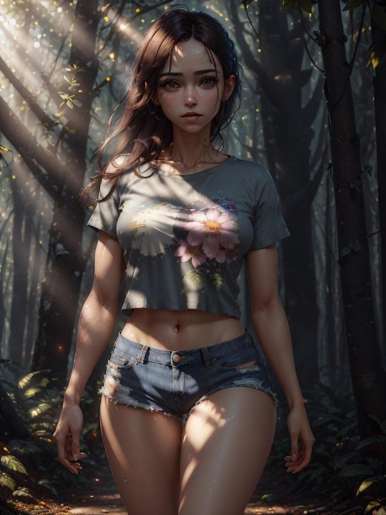 AI generated: masterpiece, best quality, octane render, hyper-realism, photorealistic, woman, Daniela wearing t-sh...