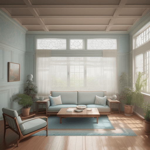 AI generated: High resolution photography interior design, dreamy sunken living room conversation pit, wooden floo...