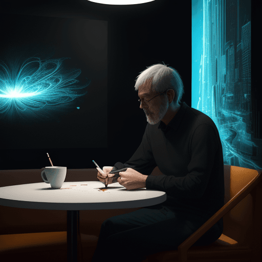 AI generated: man explaining a website to a client, sitting in a coffee shop, By Tang Yau Hoong, ultra hd, realist...