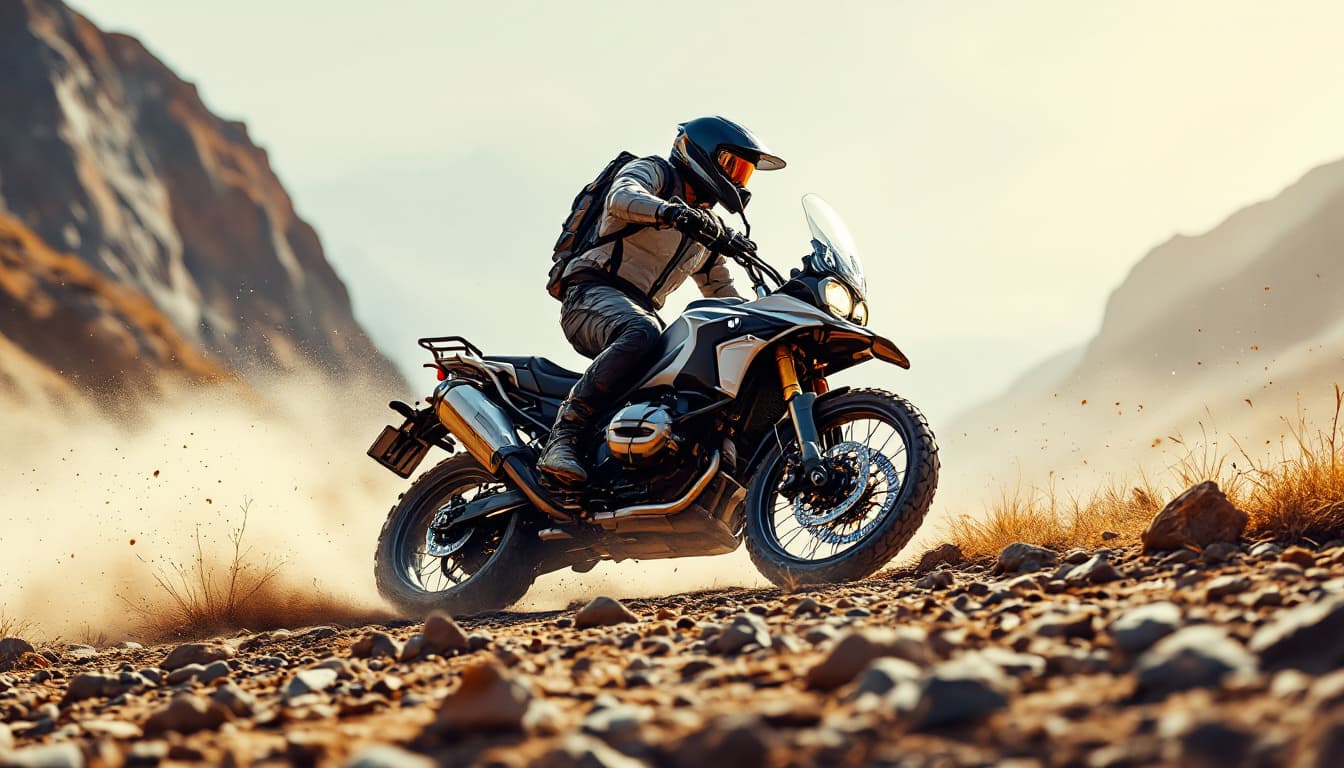 AI generated: T-Shirt Motive, Off-Road BMW GS motorcycle ride, no background. Intricate details, realistic lightin...