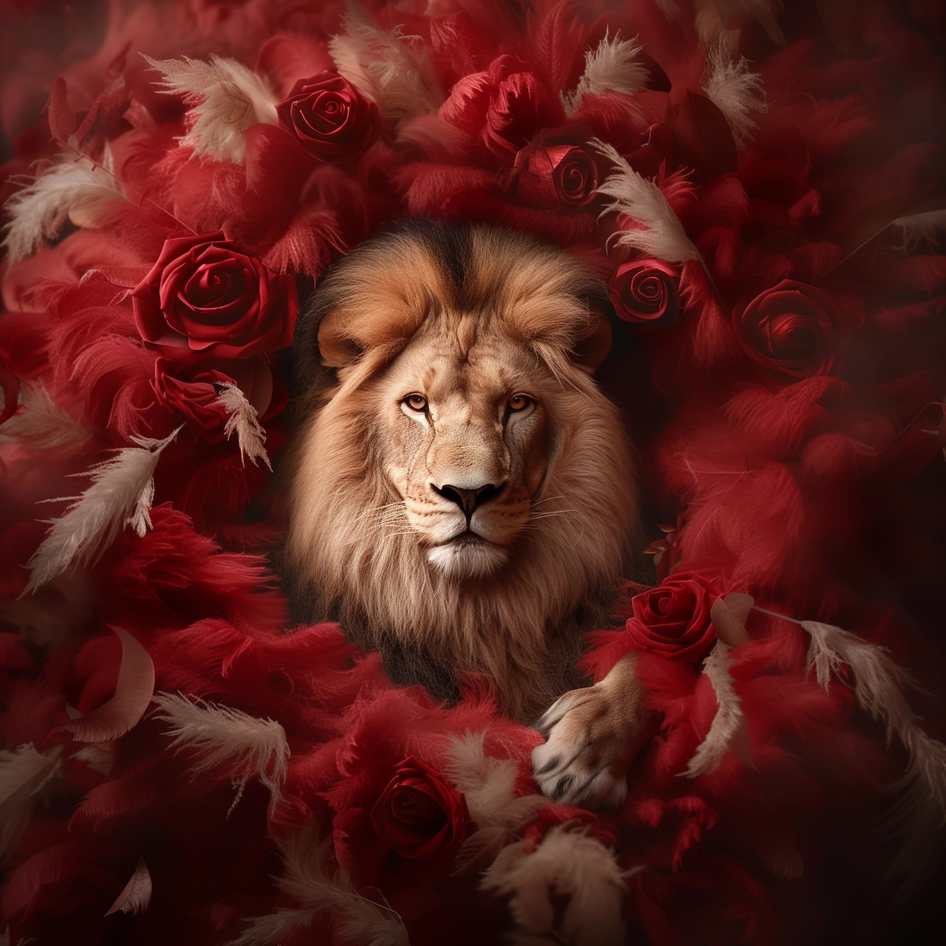 AI generated: Lion with red pelt --personalize nwnd4j3 --stylize 600