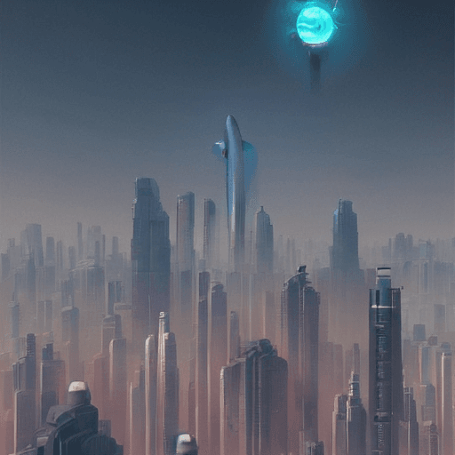 AI generated: sky view alien megacity background inspired by artist yuri shwedoff on artstation