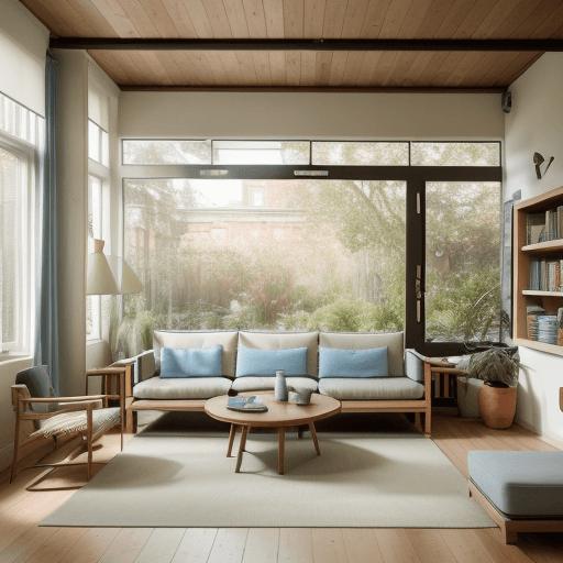 AI generated: High resolution photography interior design, dreamy sunken living room conversation pit, wooden floo...
