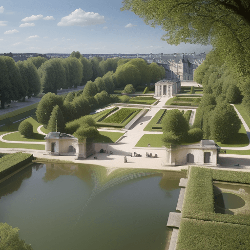 AI generated: High resolution photography. presentation du domaine de saint cloud. bassin des esturgeons en exteri...