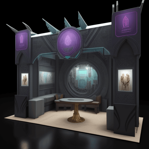 AI generated: exhibition booth Architectural composition Middle eastern  cyberpunk style 