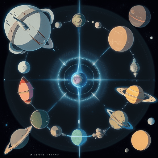 AI generated: perfect anime illustration of a futuristic space with spaceships, art by studio ghibli, many planets...