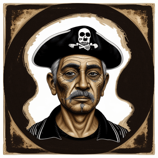 AI generated: portrait of an elderly man with painted face in golden brown with white outline, in the style of pir...