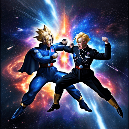 AI generated: hitler fighting  andrew tate in super saiyan blue form in the space , space , galaxi , high resoluti...