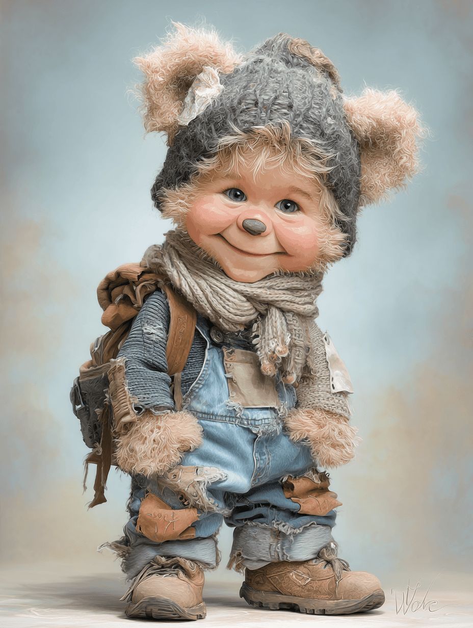 AI generated: funny caricature, teddy bear caricature, young fictional male, 5 years old, fluffy, cuddly, adorable...