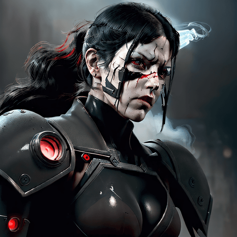 AI generated: highly detailed close up portrait of a cyborg futuristic cyberpunk version of metal gear solid, by l...