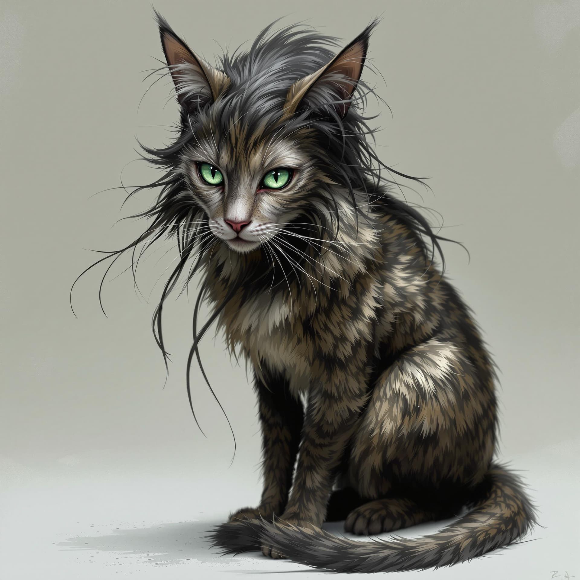 AI generated: human skin, looking like a cat, The creature, half-woman and half-cat, is a unique amalgamation of h...