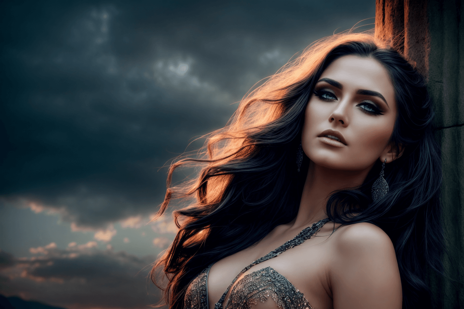 AI generated: Beautiful pagan druid, stonehenge, ritual, Victoria Frances, luis royo, (french:0. 3, italian:, Roma...