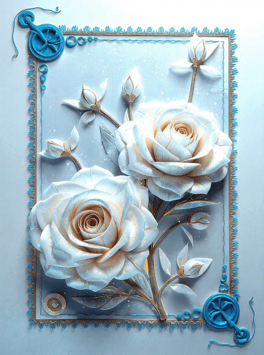 AI generated: Image is a vibrant abstract digital artwork characterized by a predominantly white   roses, featurin...