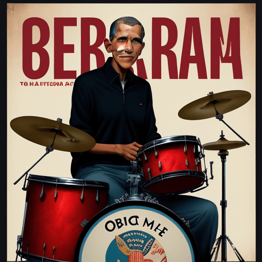 AI generated: barack obama playing drums, poster inspired by the art of Sam Spratt, Reddit Contest winner, sots ar...