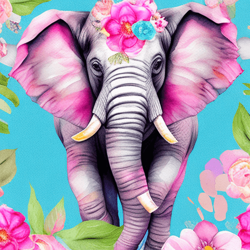 AI generated: Pink Cute Cartoon Elephant, Watercolor Pastel Floral, Digital Paper, Seamless Pattern, Printable Des...